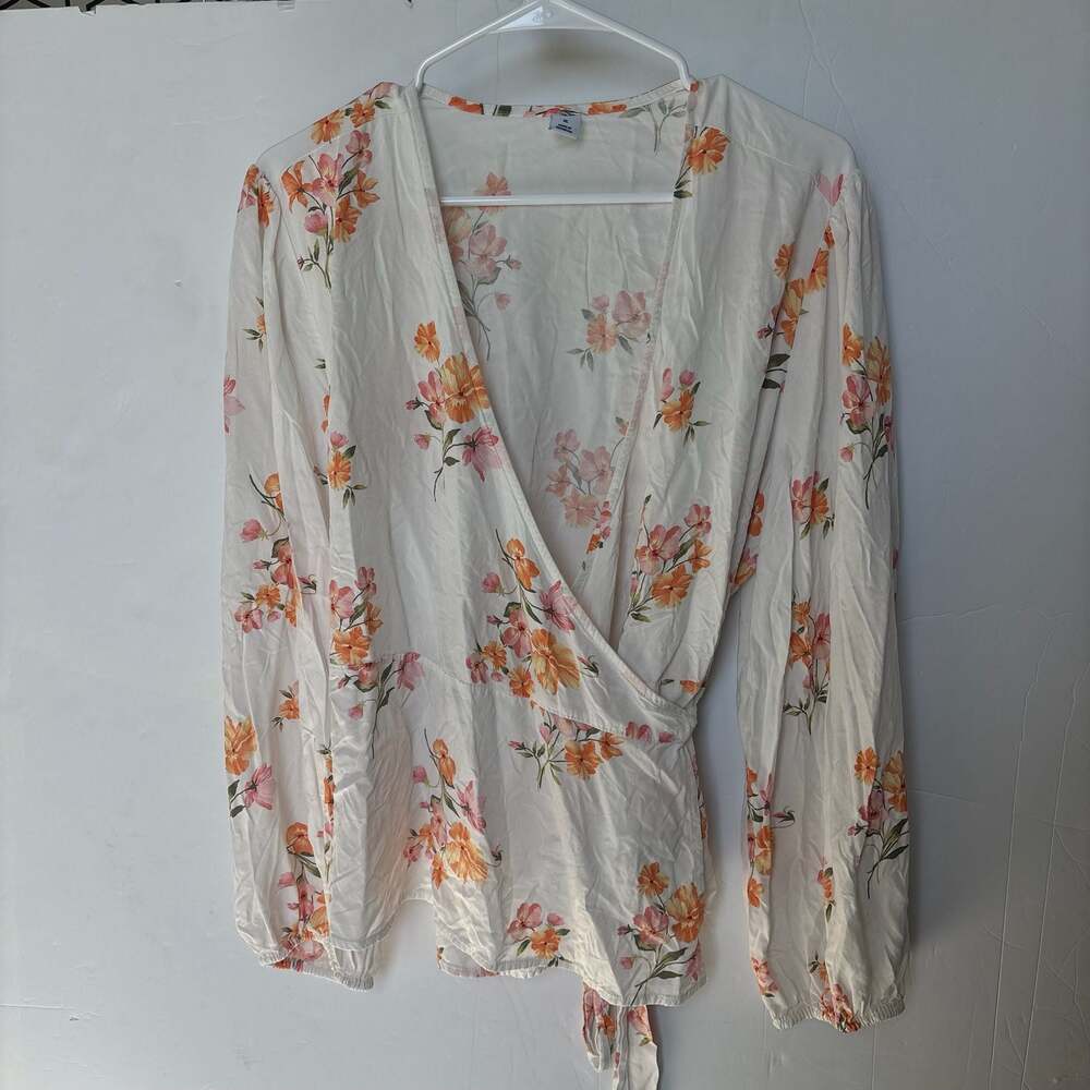 Old Navy Floral Print Long Sleeve Wrap Blouse Size XL